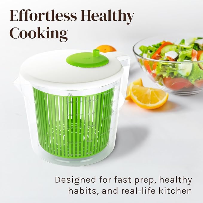 Cooler Kitchen Small Salad Spinner, Mini Salad Spinner and Dryer With Measuring Cup Bowl, Best Lettuce Spinners Single Serve, Colander with Spinner, Vegetable Washing Basket, Fruit Washer and Strainer