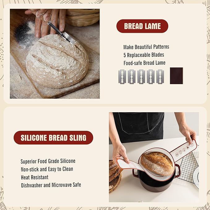 SOURACE Complete Sourdough Starter Kit,10 Inch Round & 9 Inch Oval Banneton Sourdough Bread Baking Supplies With Sourdough Starter Jar, Sour dough Starter Kits for Women, Men, and Bread Bakers