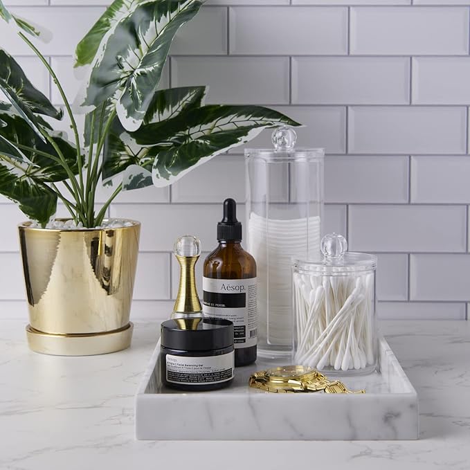 PHINILUX 𝐈𝐭𝐚𝐥𝐢𝐚𝐧 𝟏𝟎𝟎% Marble Vanity Tray (12x7in), Counter Organizer for Bathroom, Kitchen, Dresser, Coffee Table, Serving, Decorative (Carrara White)