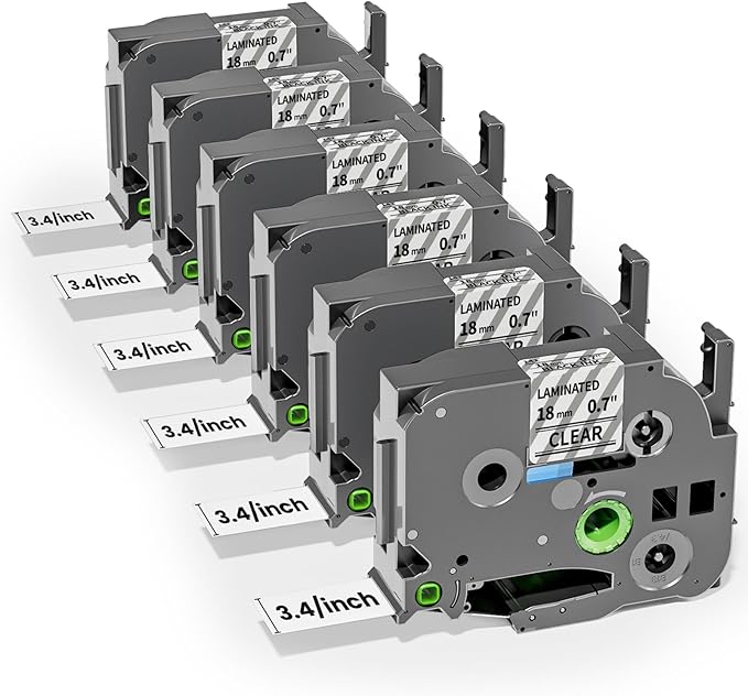 Colorty 18mm Black on Clear Tape TZe-141 18 mm 0.7 Laminated Clear Replace for Brother P-Touch Label Tape TZ TZe141 for Ptouch PT-D400 D410 D600 1750 1830 1880 Label Maker Refills 3/4 Inch, 6 Pack