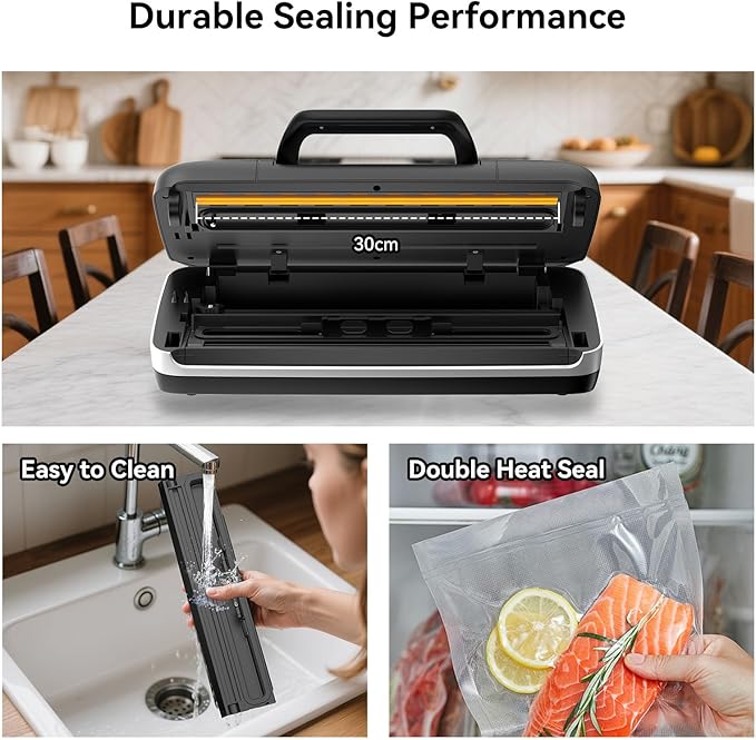 85Kpa Vacuum Sealer Machine - Christmas Kitchen Gifts, 10-in-1 Full Automatic Food Saver with Easy-Lock Handle, Built-in Cutter & Roll Storage for Dry/Moist Foods, Includes Bags & External Hose