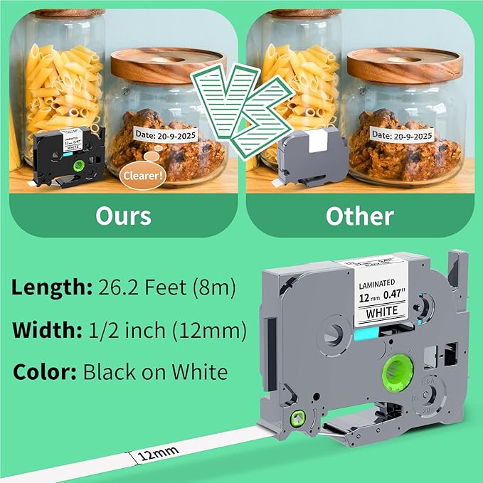 10Pack TZe-231 Compatible Brother Label Maker Tape TZe 12mm 0.47 Laminated White TZ Black on White Refills and Compatible with Brother P-Touch PT-D210 D220 H110 1000 1280 D400 Cube, 1/2" x 26.2'