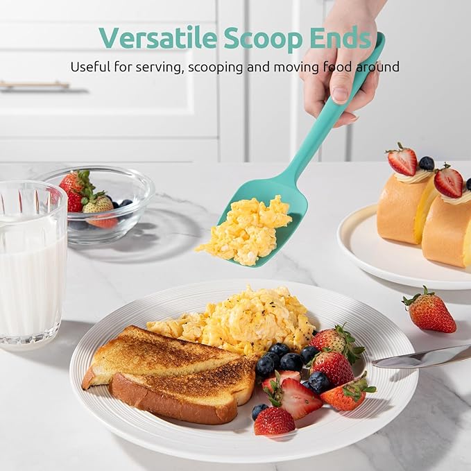 U-Taste 600ºF Heat Resistant Silicone Spatulas: Flexible Food-Grade Silicon Baking Scraper, Kitchen Cooking Mixing Utensils with Upgraded Sturdy Handle Tip for Nonstick Cookware (4-Pc., Teal)
