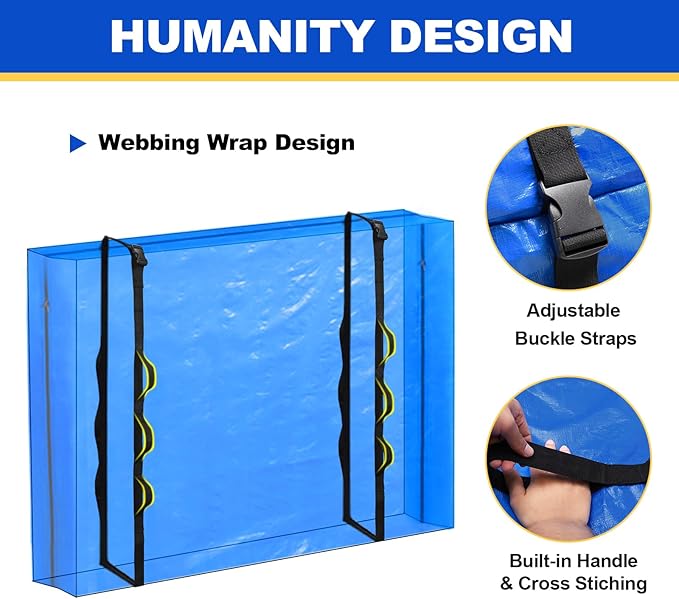 TICONN Mattress Bags for Moving, Heavy Duty Twin Mattress Cover Storage Bag with Full-Around Handle and Adjustable Buckles (Blue, Twin)