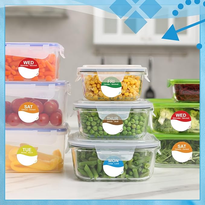 7000 Pcs Day of The Week Labels Food Labels Monday Through Sunday Management Inventory Stickers Removable Weekly Self Adhesive Date Dot Stickers for Restaurant Kitchen Containers (Wave)