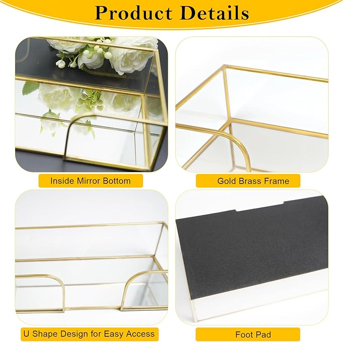 Shonmogar Guest Towel Holder - Glass Napkin Holder for Bathroom, Gold Bathroom Napkin Holder Tray Stylish Guest Towel Holder Tray for Bathroom Toilet Kithcen Dining Table Party Holiday Decor