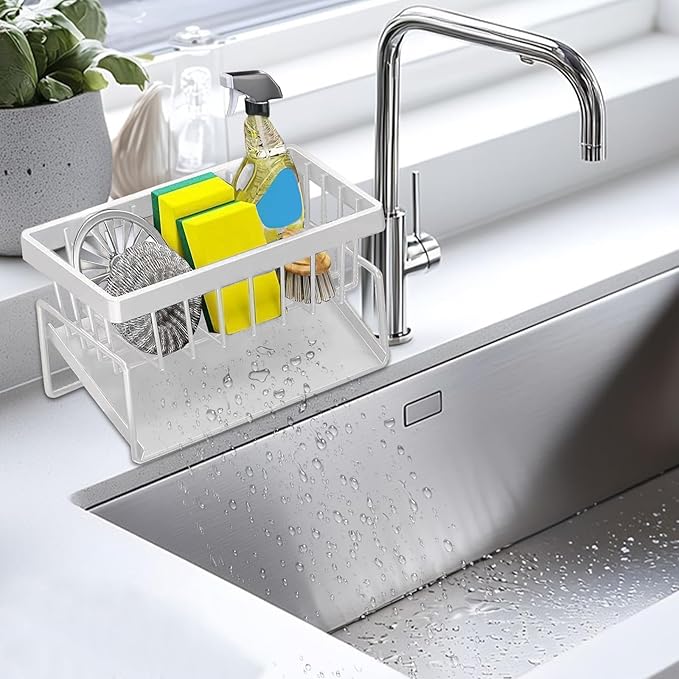 kitchen sink caddy, dish sink sponge holder (Without rod-white)