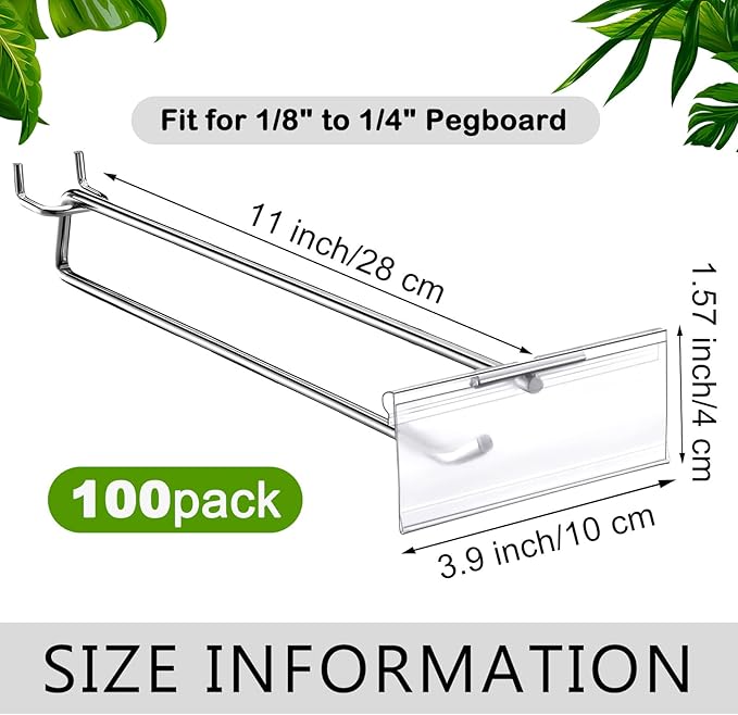 Thyle 100 Pcs Metal Scan Hook with Label Holder for 1/8 to 1/4 Pegboard, Peg Board Hooks with Price Tag, Pegboard Wall Accessories, Metal Hooks for Home Garage Retail Display Supplies (11 Inch)