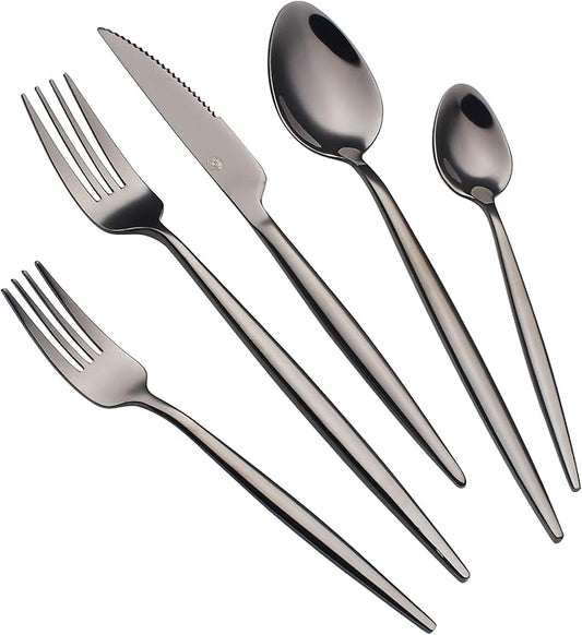 CHAAMFORGE 20 Piece Luxury Silverware Set for 4 Black Mirror-Polished 18/10 Stainless Steel Heavy Flatware Set Modern Cutlery Set Knife/Fork/Spoon with Gifts for Home & Restaurant