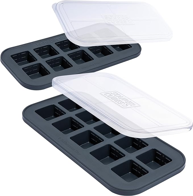 Souper Cubes 2 Tbsp. Silicone Freezer Molds - Perfect for Storing Garlic, Herbs, Ginger, Pesto, Tomato Paste, Lemon Juice, Purees and More - Silicone Baby Food Freezer Tray - Charcoal – 2-Pack