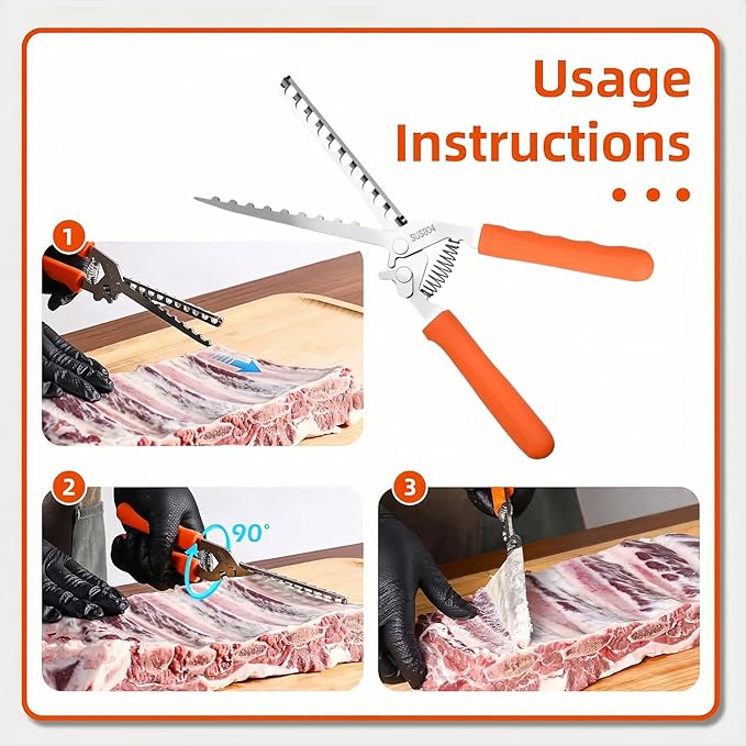Rib Membrane Removal Tool, Thick Stainless Steel Rib Prep Tool Membrane Remover, Effortless BBQ Rib Prep, Pork Rib Skinner, and Meat Preparation, BBQ Set Enthusiasts Master (Orange)