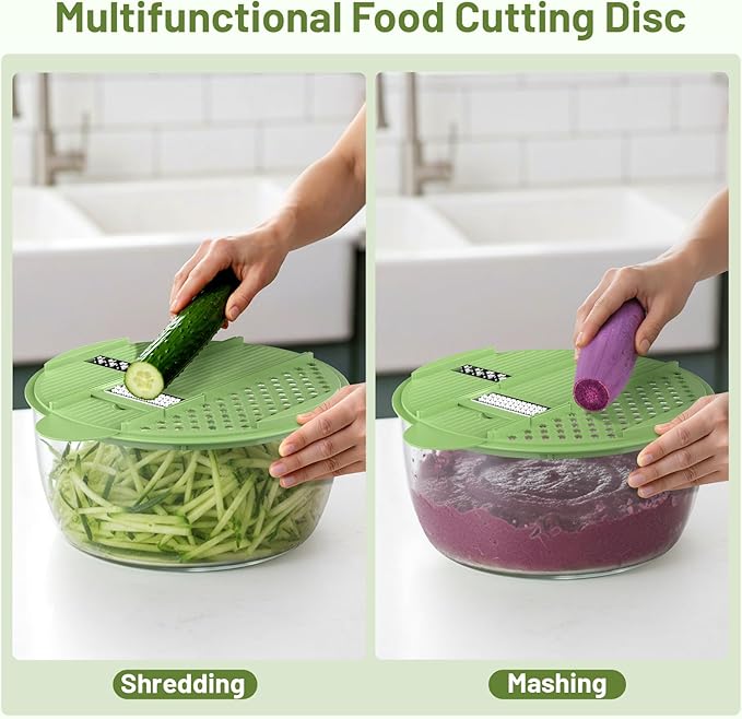 SmartTrends Salad Spinner, 5.3 QT Lettuce Spinner with Strainer, Fruit Cleaner with 4 Replaceable Blade for Shredding, Slicing and Pureeing, Salad Washer & Dryer for Quick Washing (Green)