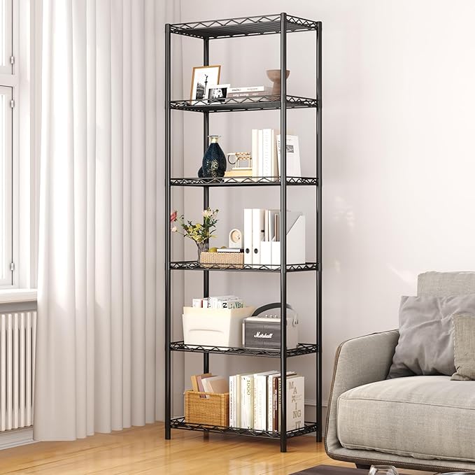 HOMEFORT 6-Tier Storage Shelves, Heavy Duty Metal Storage Rack, Wire Shelving Unit Organizer Rack for for Pantry Closet Kitchen Laundry (21”Wx11.4”Dx67”H,Black)