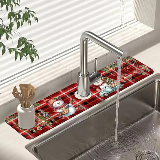Chrismas Sink Faucet Absorbing Mat Christmas Sink Splash Guard Drying Mat for Kitchen Bathroom Faucet Sinkmat 23.5"X5.5"