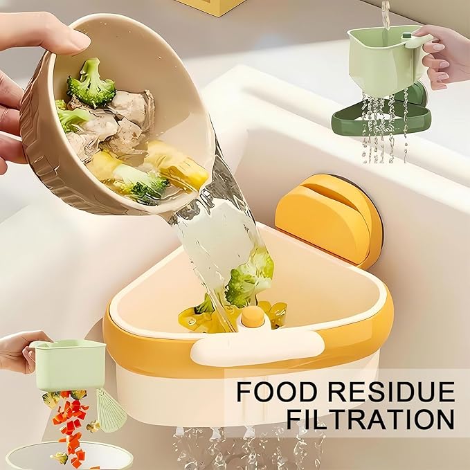 LLQ 2PACK Sink Strainer Basket,2025 New Upgraded Suction Cup Press Sink Drainer Basket,Automatic Dumping Sink Strainer Basket,Faucet Sponge Storage Rack (yelloe+yelloe)