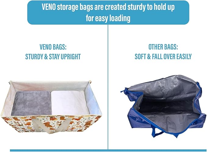 VENO 4 Pack Moving Bags and Large Christmas Storage Bins with lids. Alternative to Moving Boxes, Packing Supplies for College. Extra Large Heavy Duty Totes for Packaging (Holiday Pups, 4 Pack)
