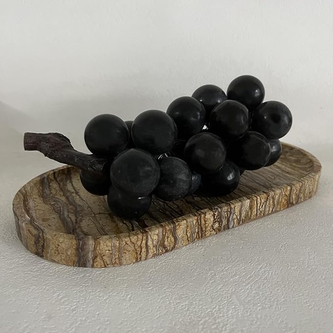 SAIDKOCC Natural Marble Oval Tray Ornaments Vintage Small Tray Storage Dish for Counter, Vanity, Dresser, Nightstand and Desk (Brown)