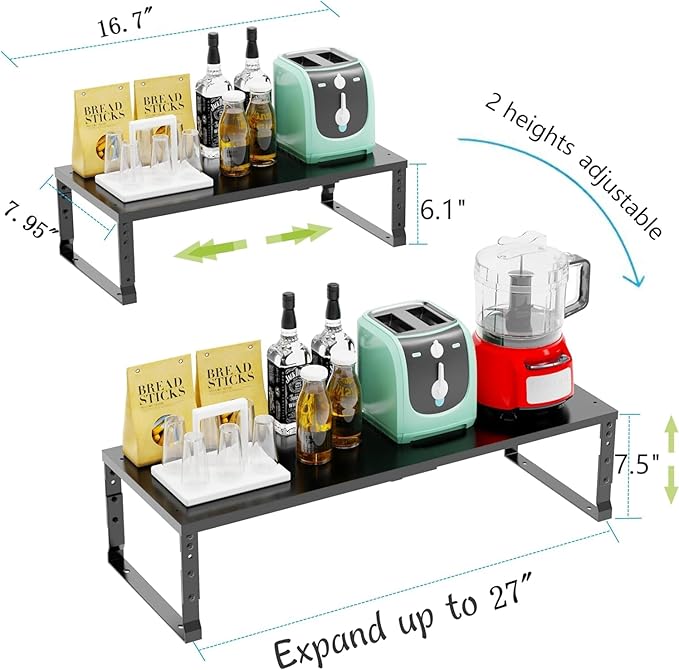 Jojocross Expandable Stackable Spice Rack Organizer for Kitchen Cabinet,Adjustable Counter Shelf, countertop, Pantry,Cupboard,Bathroom,Bedroom(2Packs/Black/Medium)