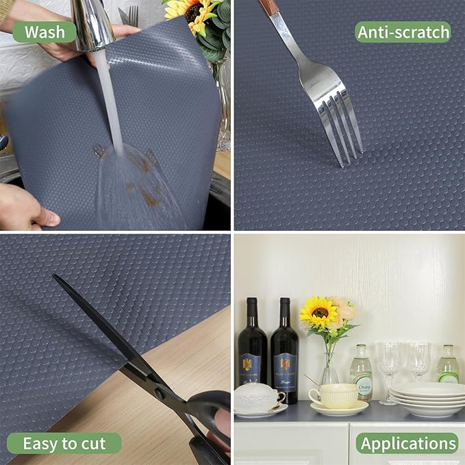 Shelf Liners 24 inch x 20 ft Kitchen Cabinets Liner Non-Stick Drawer Mats EVA Protector Shelving Cupboard Lining (Gray, 24 inch x 20 ft)
