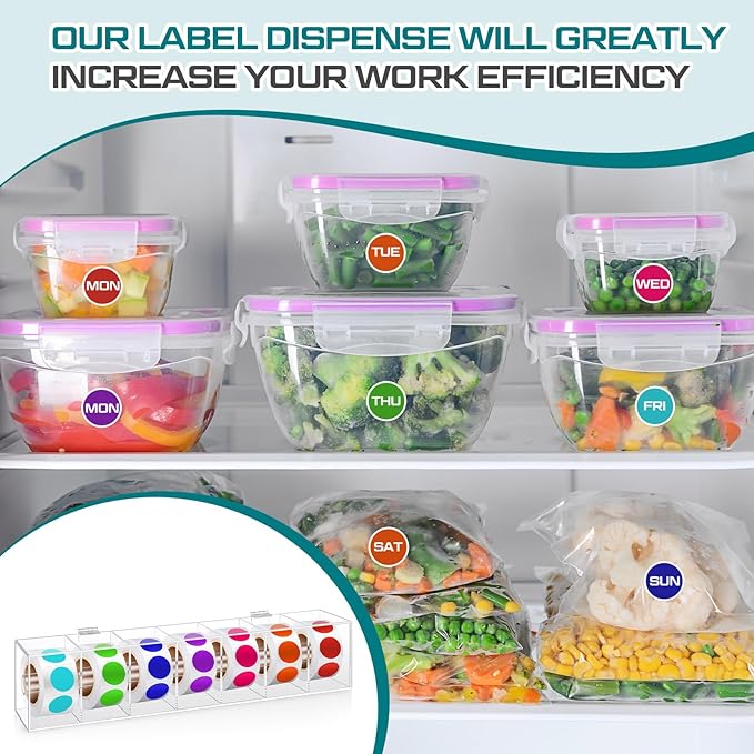Day of The Week Sticker Dispenser 2.17" Square Acrylic Sticker Roll Holder Covered Label Dispenser Wall Mount 7 Slot Holder for Office Desktop Stickers, Clear, Single Layer(No Label)