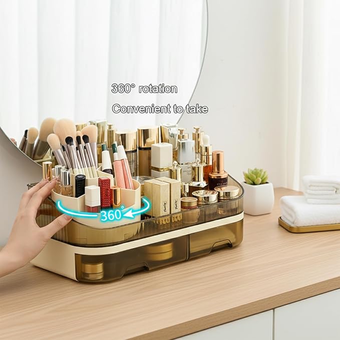 Tidyladyo Makeup Organizer with Dual Drawers - Large Capacity Countertop Cosmetic Storage for Skincare Vanity Bathroom