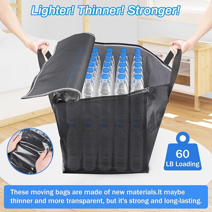 6 Pack Moving Bags Heavy Duty, Moving Boxes, Storage Bags with Zipper & Handles & Tag for College & Dorm Moving Supplies Grey Laundry Hamper Bag, Foldable Space-saving Totes (76L, Grey)