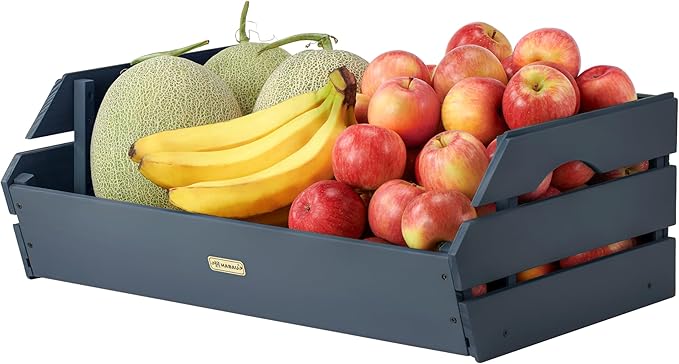 HABAU Potato Onion Storage Bin - Wood Stackable Produce Basket with Handles - Fruit and Vegetable Storage for Kitchen and Pantry Counter Organization - 1 Pack