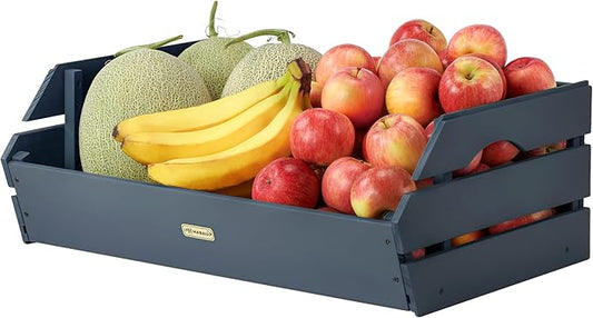 HABAU Potato Onion Storage Bin - Wood Stackable Produce Basket with Handles - Fruit and Vegetable Storage for Kitchen and Pantry Counter Organization - 1 Pack