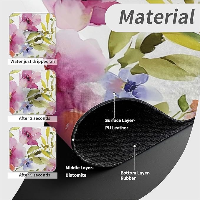 Kitchen Sink Splash Guard，Bright soft flowers Faucet Mat Sink Gadgets-Super Absorbent Fast Drying Mat Drip Catcher for Kitchen, Bathroom,Sink Mat, Dish Drying Mat, Bathroom(15" X 5.5" )