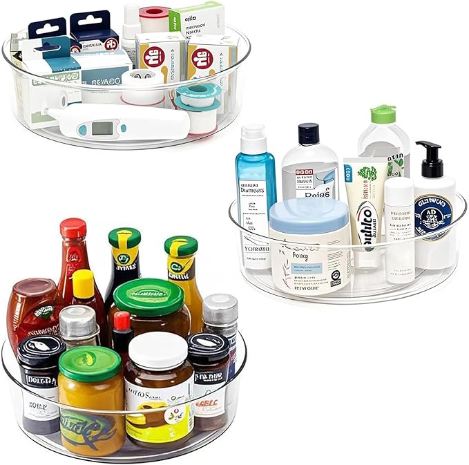 YCLADEC 3 Pack Lazy Susan 11.5" Inch Turntable Organizer for Cabinet Pantry Organizers and Storage Organization Spinning Spice Rack Bins Rotating Condiment for Countertop Kitchen Sink