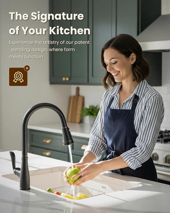 APPASO Pull Down Kitchen Faucet with Sprayer Oil Rubbed Bronze, Antique ORB Single Handle High Arc Faucet, cUPC-Certified Pull-Out Hose, Water Supplies & Valve Core