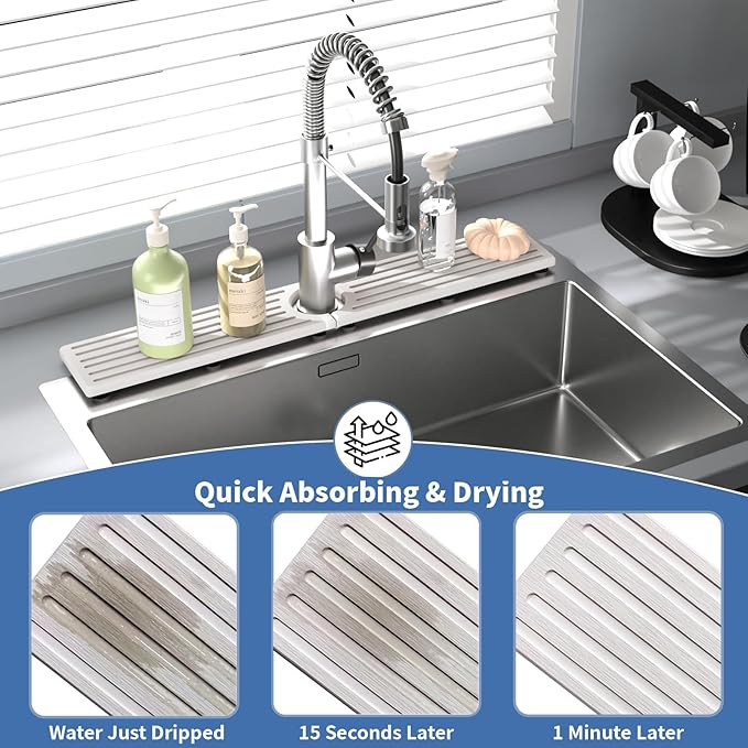 Fast Drying Kitchen Sink Splash Guard, Durable Stone Kitchen Faucet Mat, Water Absorbing Stone Tray for Sink, Diatomite Faucet Mat for Kitchen Sink, Stone Drying Mat for Kitchen and Bathroom Counter
