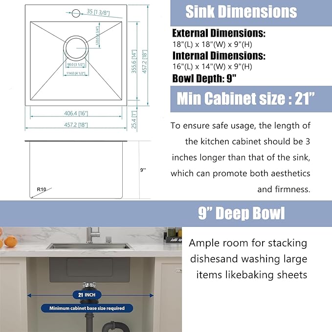 25 x 22 Inch Black Kitchen Sink, Topmount Drop In Stainless Steel Single Bowl Kitchen Sink, 16 Gauge Extra-Thick Modern Bar Prep RV Laundry Sinks with Dish Grid and Basket Strainer