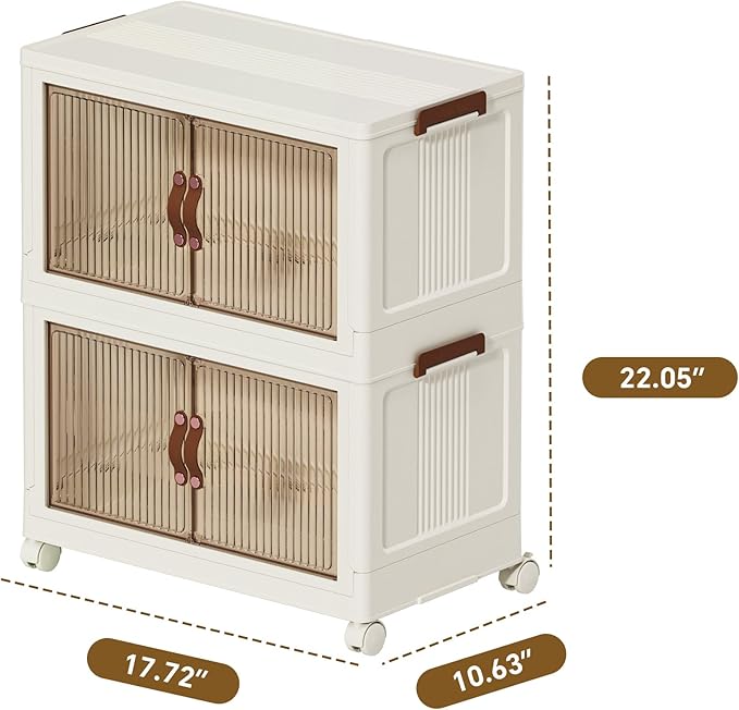Collapsible Storage Bins with Lids - Stackable Plastic Closet Organizers for Clothes, and Home Organization White (2-rack, 9 Gal/rack)