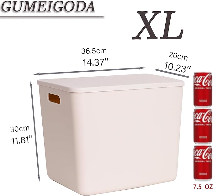GUMEIGODA Plastic Storage Bins with lids,Storage Baskets,Container with handle,Storage Organizer Bins for Shelves,Office,Bedrooms,Closets, Cabinets(Grey，4XL)