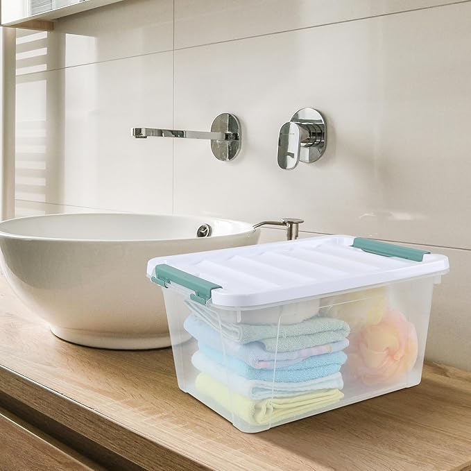 20 Quart Plastic Clear Storage Totes with Lids, Plastic Latching Boxes with Lids, 4 Packs