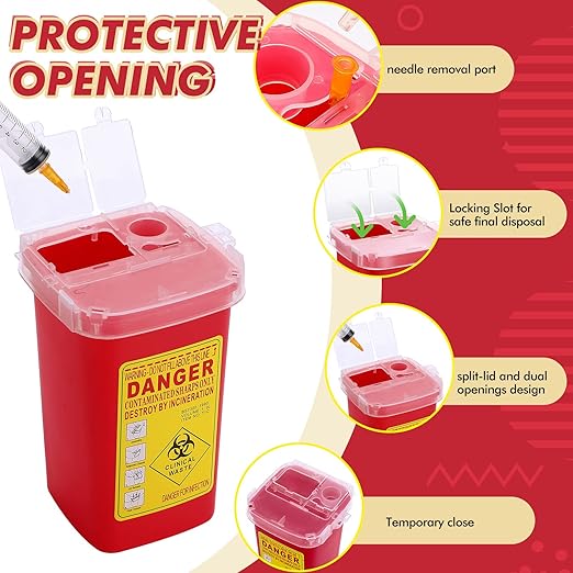 Chumia 10 Pcs Sharps Containers for Home Use, 1 Quart Portable Small Needle Disposal Sharps Container Home Travel, with Locking Lid for Biohazard Syringes, Safe Needle Box Disposal