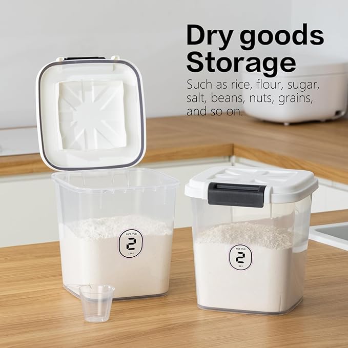 50LBS Flour Container - Rice Dispenser 50LBS/25KG/20Qt Food Cereal Container Bins with Measuring Cup for Household Pantry Organization (50 LBS)