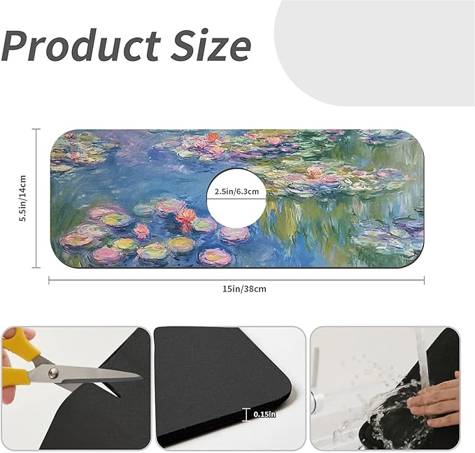 Kitchen Sink Splash Guard，Lotus in the pond Faucet Mat Sink Gadgets-Super Absorbent Fast Drying Mat Drip Catcher for Kitchen, Bathroom,Sink Mat, Dish Drying Mat, Bathroom(15" X 5.5" )