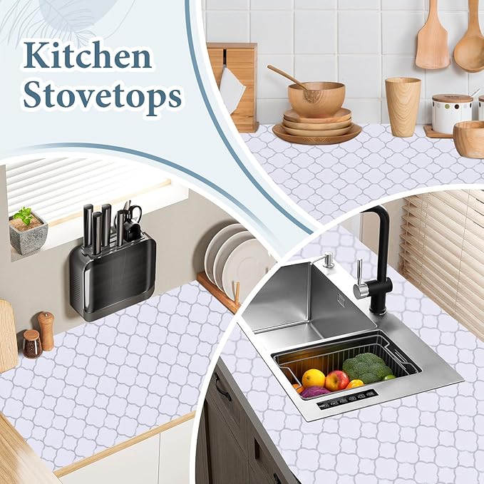 Shelf Drawer Liners for Kitchen Cabinets Non Adhesive Drawer Liner Thickened Refrigerator Liner Silver Quatrefoil Strong Non-Slip Paper for Tool Box with Knife and Tape Measure,23.6 x 354.3 Inches