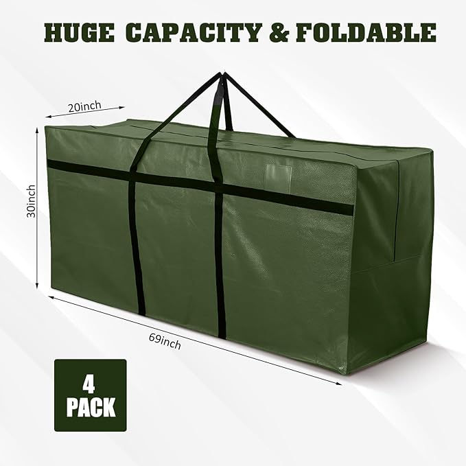 4 Pcs 176 Gallon Extra Large Moving Bags Heavy Duty Storage Bag with Strong Zipper Handle Foldable XXL Jumbo Storage Tote Packing Moving Box for College Dorm Travel Cloth Duffle (Green)