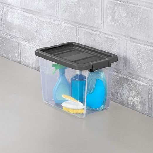Sterilite 6-Pack Modular Stacker Box, Durable Clear Plastic Storage Bins with Latching Lids, 30 Quart - Stackable Organizing Container Boxes for Closet, Bathroom, and Office