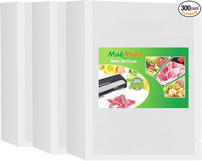 MakMeFre 300 Quart Size 8" x 12" Vacuum Sealer Bags with BPA Free and Heavy Duty,Great for Food Storage Vaccume Sealer PreCut Bag