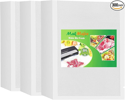 MakMeFre 300 Quart Size 8" x 12" Vacuum Sealer Bags with BPA Free and Heavy Duty,Great for Food Storage Vaccume Sealer PreCut Bag