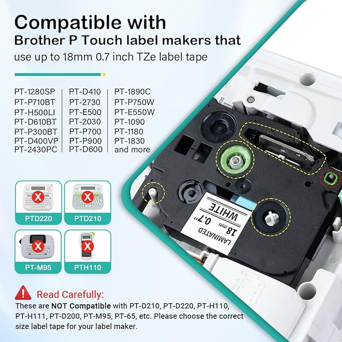 Labelife TZe-241 TZe TZ Tape 18mm 0.7 Laminated White Compatible with Brother P Touch Label Maker Tape 18mm .7 TZe241 for Brother PT-D400 PT-D410 PT-D600 D610BT PTD460BT, 5-Pack, 3/4 Inch