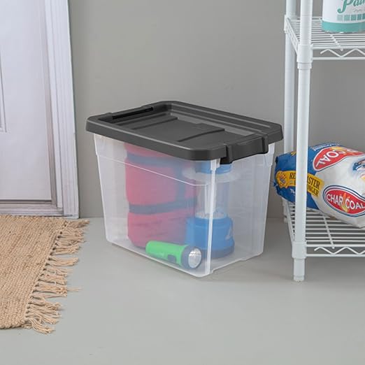 Sterilite 6-Pack Modular Stacker Box, Durable Clear Plastic Storage Bins with Latching Lids, 30 Quart - Stackable Organizing Container Boxes for Closet, Bathroom, and Office