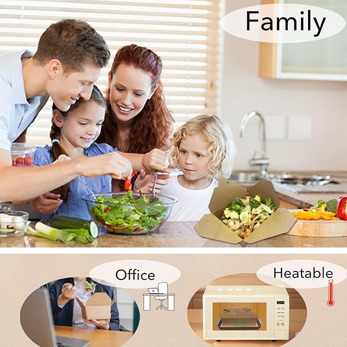 70Oz 50Pcs Disposable Take Out Food Containers, Brown Food Boxes To Go Kraft Paper Takeout Box Microwaveble and Refrigerator Safe(70OZ-50PACK)
