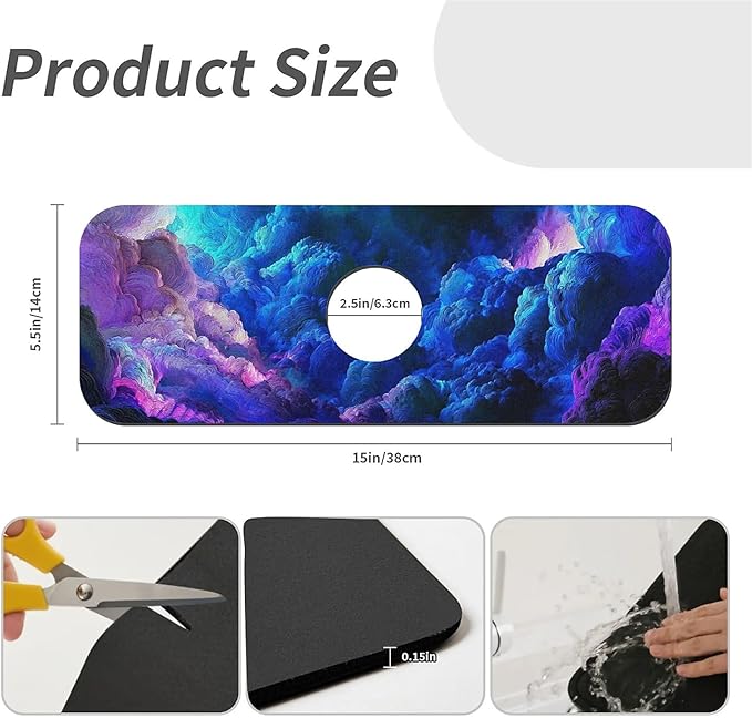 Kitchen Sink Splash Guard，Dark blue purple clouds Faucet Mat Sink Gadgets-Super Absorbent Fast Drying Mat Drip Catcher for Kitchen, Bathroom,Sink Mat, Dish Drying Mat, Bathroom(15" X 5.5" )