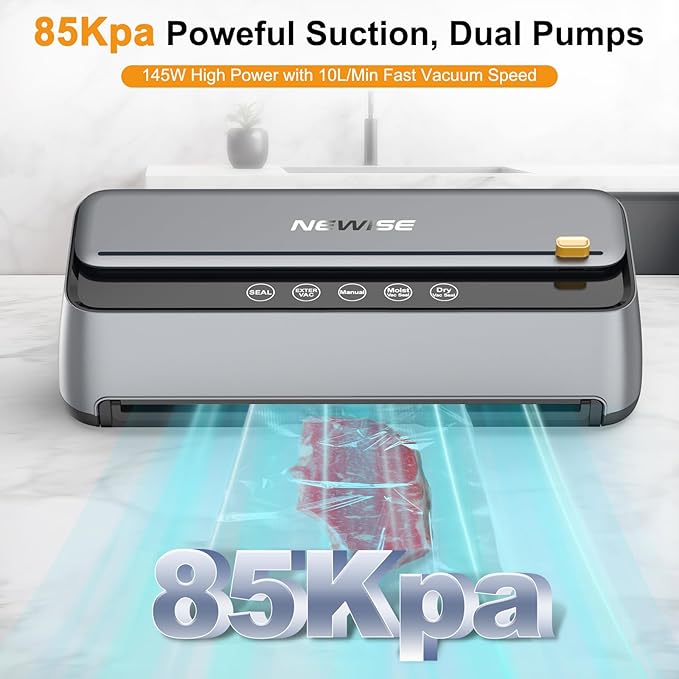 Automatic Vacuum Sealer Machine - Christmas Kitchen Gifts, 85Kpa Powerful Suction for Dry and Moist Food Preservation, External Hose & Bag Cutter, Leakproof Seal, Self-Cleaning Mode