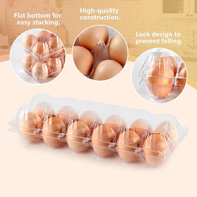 120PCS Egg Cartons Cheap Bulk, Clear Egg Cartons for Chicken Eggs, Reusable Chicken Egg Container Bulk Egg Holders with Labels for Refrigerator, Storage, Family, Chicken Farm, Market
